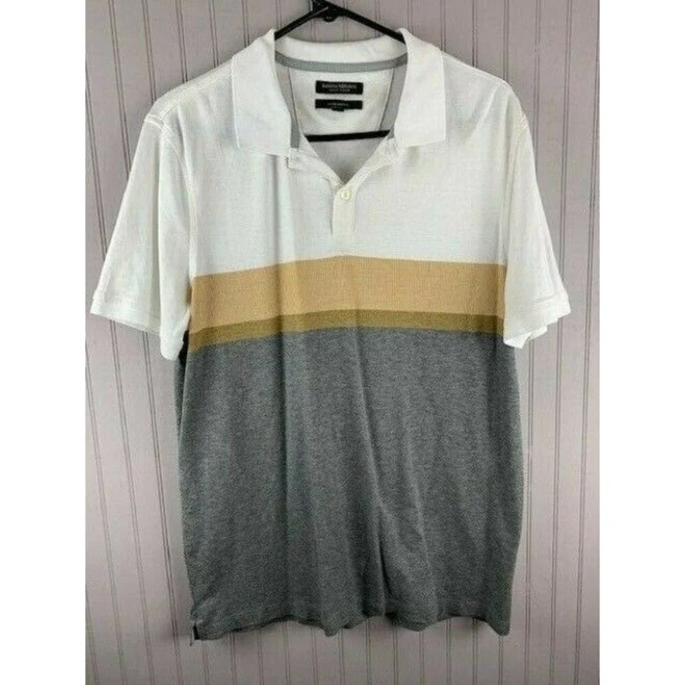 Banana Republic Size L Mens Polo Shirt Short Sleeve Gray Multi Luxury Touch